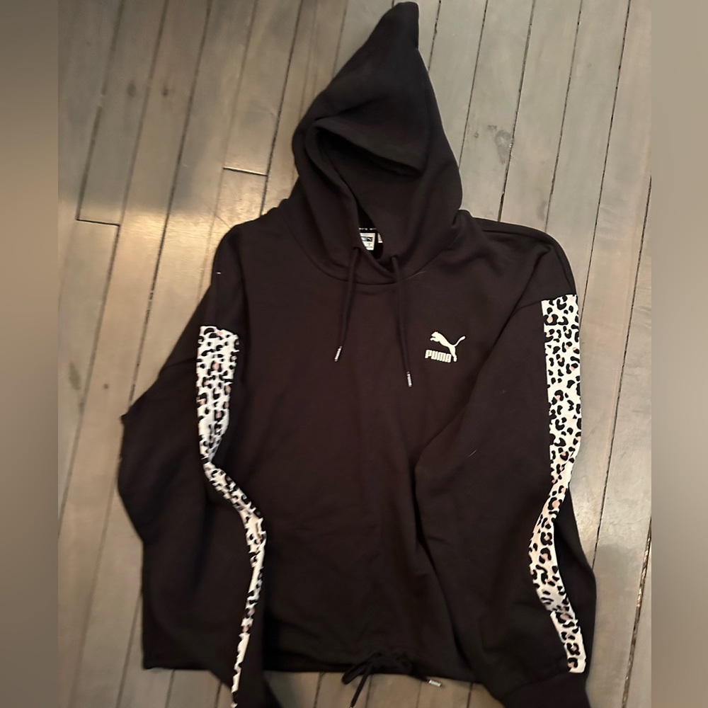 Puma Crop Sweatshirt with Leopard Trim